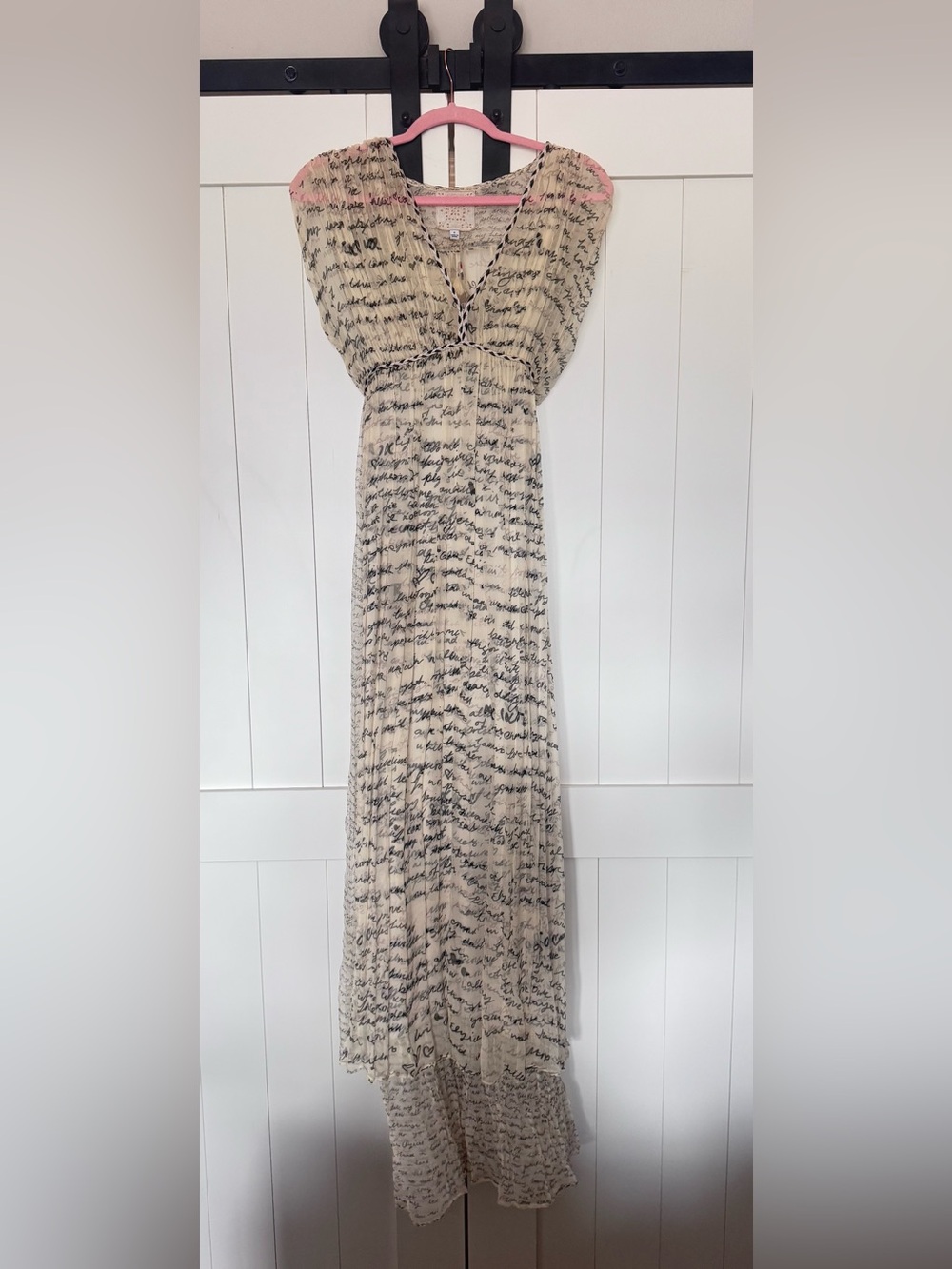 Johnny Was Light Cream Script-Print Maxi Dress with printed slip